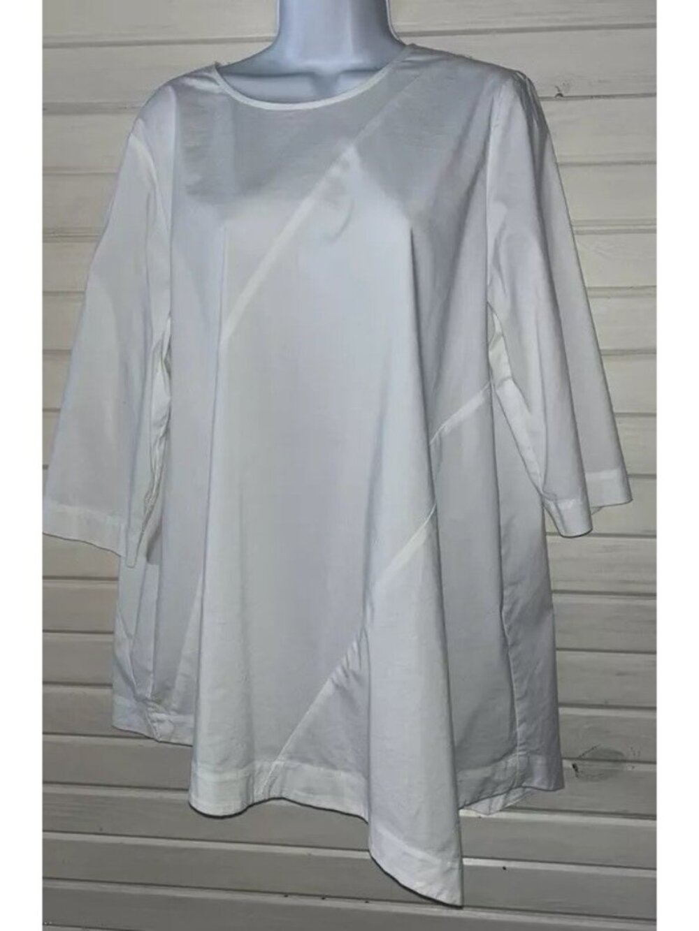 J. JILL Sz MEDIUM White Shirt Collection Asymmetric Hem 3/4 Sleeve Tunic EUC